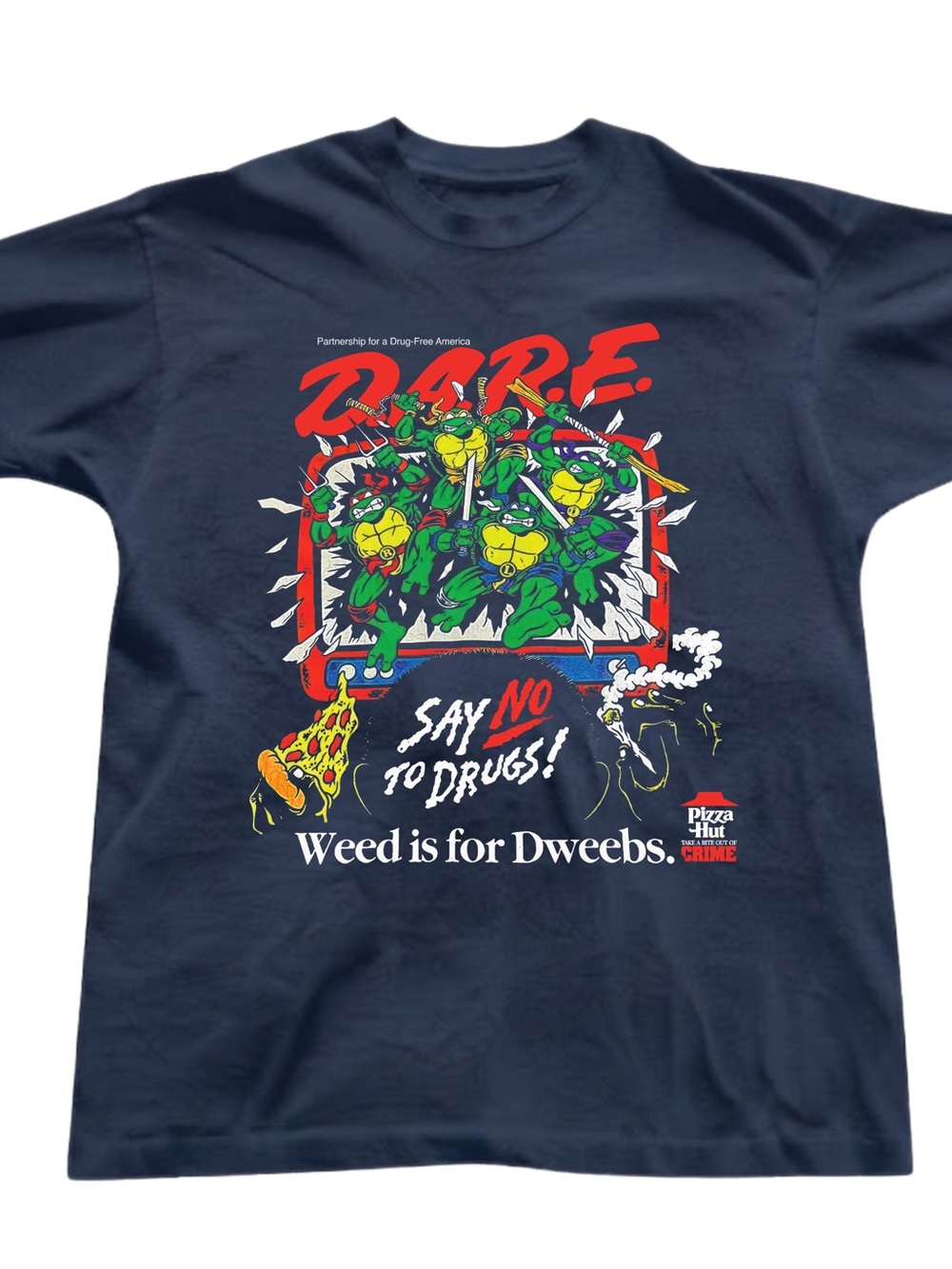 Action Heroes Pizza Graphic Tee Navy Blue Shirt Gildan T-Shirt